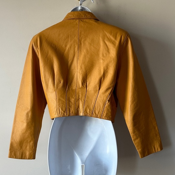 VINTAGE Yellow Cropped Genuine Leather Double Breast Jacket By Yucatan Bay Sz M - Picture 6 of 13